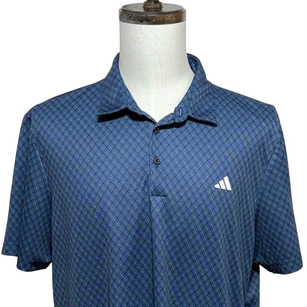 Adidas Polo Shirt Mens XL Blue Core All Over Print Performance Golf Short Sleeve